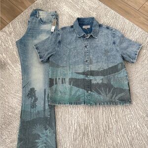 Hudson Jeans BundleNWT Walker Kick Flare Size 40 Denim CampShirt XXL $490 Retail